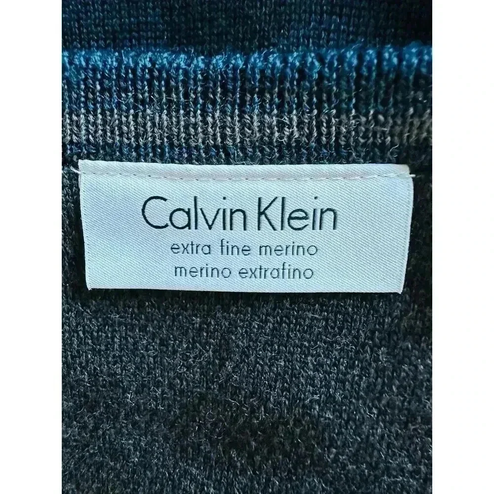 Calvin Klein 100% Extra Fine Merino Wool Sweater Mens XL Blue V-Neck
